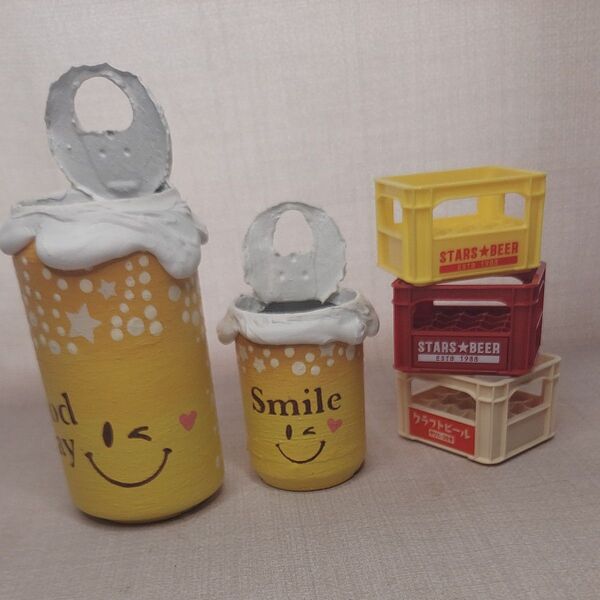 【訳あり】ニコビール缶/大小のセット⑬ 訳あり リメイク缶 ハンドメイド 小物入れ ガーデン雑貨