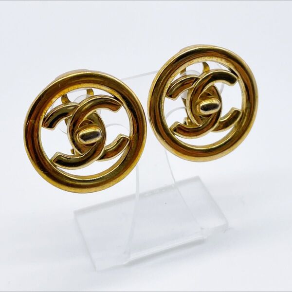 CHANEL シャネル ヴィンテージ イヤリング 97P ターンロック ゴールド レア
