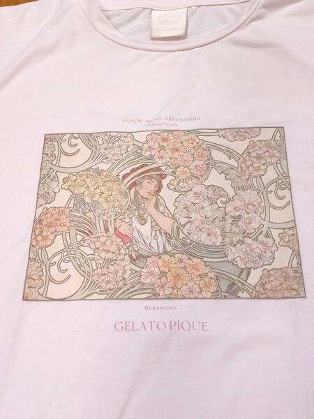 【美品】ジェラートピケ gelato pique ミュシャ Tシャツ コラボ 半袖Tシャツ 半袖 ピンク ジェラピケ