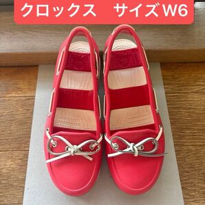 Crocs デッキシューズ W6 レディース レッド