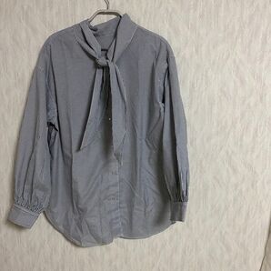 ブラウス リボンタイ ストライプ ネイビー
