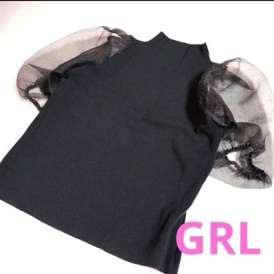 NEW・タグ付き★グレイル・GRL★レディーストップス・袖シアー・薄手ニット・ブラック・М