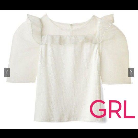 NEW・タグ付き★グレイル・GRL★レディーストップス・袖シアー・カットソー・半袖‥五分・ホワイト・М