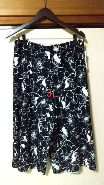 七分丈パンツ 花柄 レディース 3L スカラップ