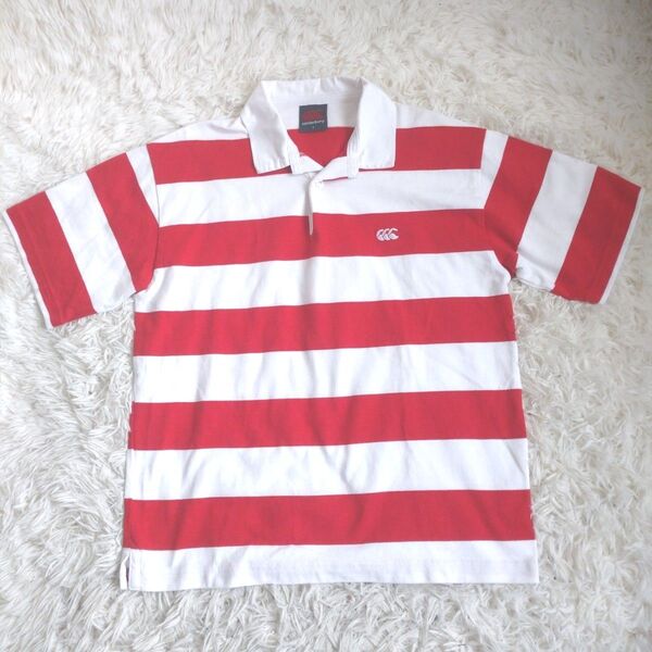 Canterbury ボーダー柄 ポロシャツ レッド×ホワイト メンズ
