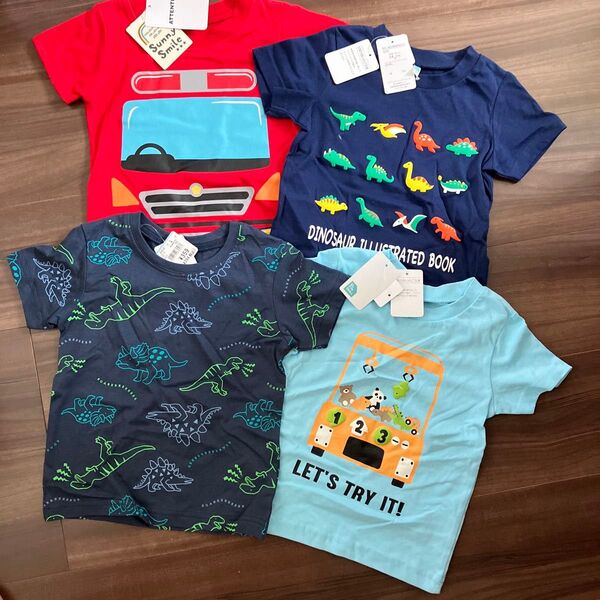 タグ付き 新品 知育Tシャツ 恐竜 車 動物 消防車 半袖 Tシャツ 男の子