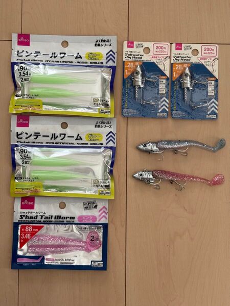 ダイソージグヘッド28g×4 ワームセット 使用済み含む
