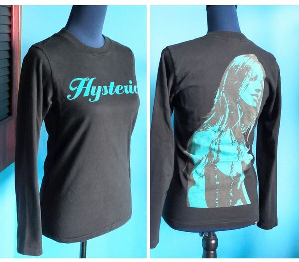 ガールロンT★ヒステリックグラマーロゴ長袖Tシャツ黒ブラックターコイズブルーHYSTERICGLAMOURユニセックス