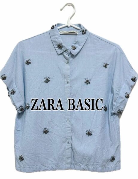 ZARA BASIC ザラベーシック ブラックビーズ付き S トップス 半袖