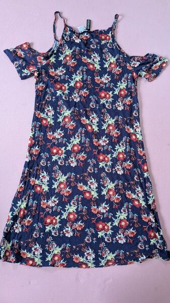 H&M ノースリーブワンピース 花柄 ネイビー Sサイズ