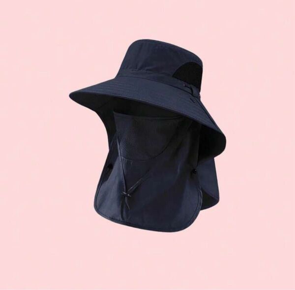 サマーハット バケットハット つば広ろ ネックゲイター 日除 UV 通気性 首 アウトドア 帽子 紫外線対策 ブラック 黒