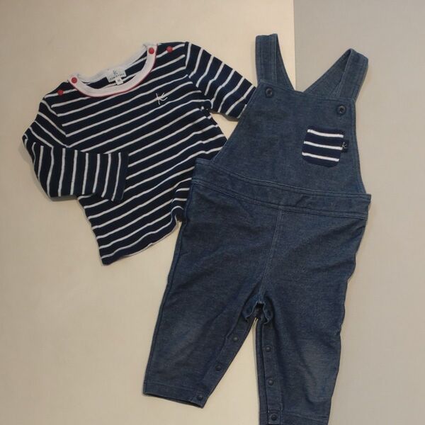【上下セット】組曲 キッズ 子供服 サロペット ミキハウス インディゴ ベビー服 デニムオーバーオール