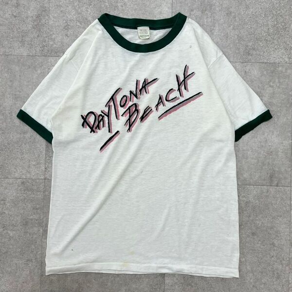 USA製 70s 80s リンガーT Tシャツ ビンテージ 古着 半袖 緑 白