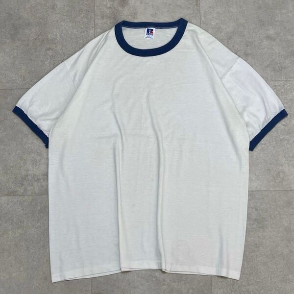 レア USA製 ラッセル リンガーT Tシャツ ビンテージ 90s 青 無地
