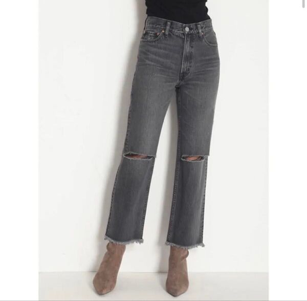Mila Owen スリット入デニムパンツカットオフブラックグレー