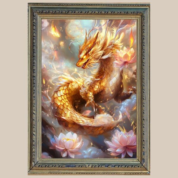 富と繁栄 ☆ 金龍 ☆ No.100【開運風水絵画風ヒーリングアート】