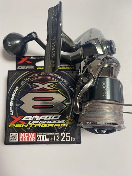 SHIMANO22ステラC5000、XBRAID アップグレードX8 ペンタグラム 1.2号 200m(新品)もセットで出品