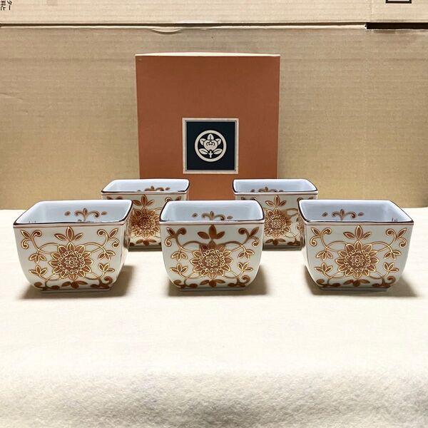 たち吉 金彩ぼたん 角小鉢 5個セット 橘吉 赤絵 陶器 小鉢 和食器