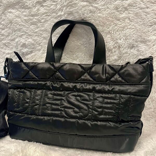 美品DIESEL トートバッグ 2way ナイロン ブラック キルティング ハンドバッグ