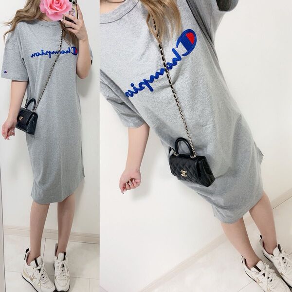 着用画像*Champion チャンピオン Tシャツワンピース グレー