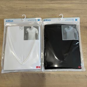 UNIQLO エアリズムVネックT M 2枚 新品 白 黒 メンズ用 ユニクロ