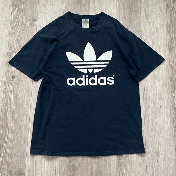 90s adidas トレフォイル メキシコ製 ネイビー L 両面プリント アディダス Tシャツ