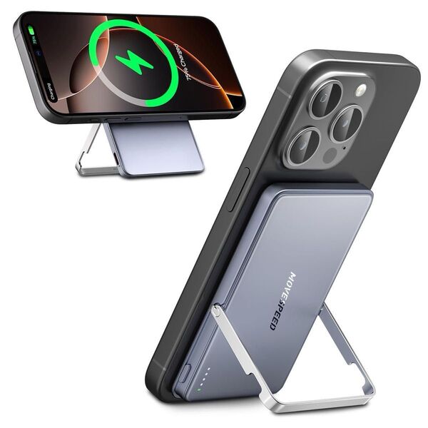 モバイルバッテリー MagSafe マグネット スマホスタンド 10000mAh 大容量 小型 薄型 折りたたみ 軽量 アルミ
