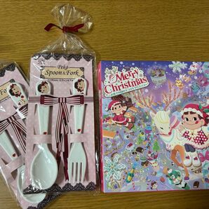 不二家クリスマス プレート 2013とペコちゃんスプーン&フォークのセット