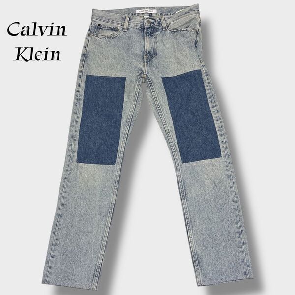 CALVIN KLEIN JEANS パッチワーク スリムストレートデニムパンツ ライトブルー 30×32