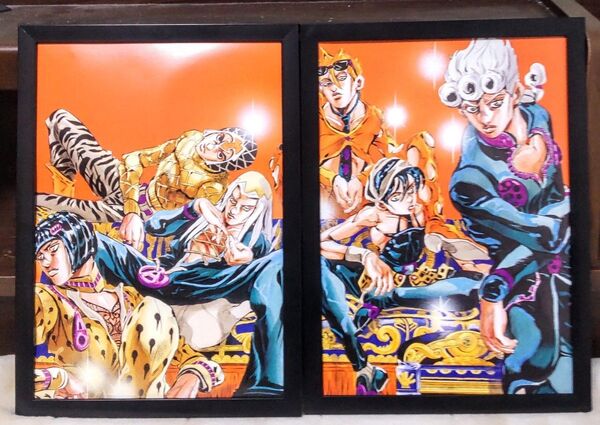 【157】ジョジョの奇妙な冒険 5部 ブチャラティ・ジョルノ・ミスタ ・アバッキオ他【額装A4ポスター×2枚組】
