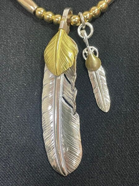 【美品】goro’s ゴローズ上金特大フェザー 上金ハートフェザー 革紐金ビーズ
