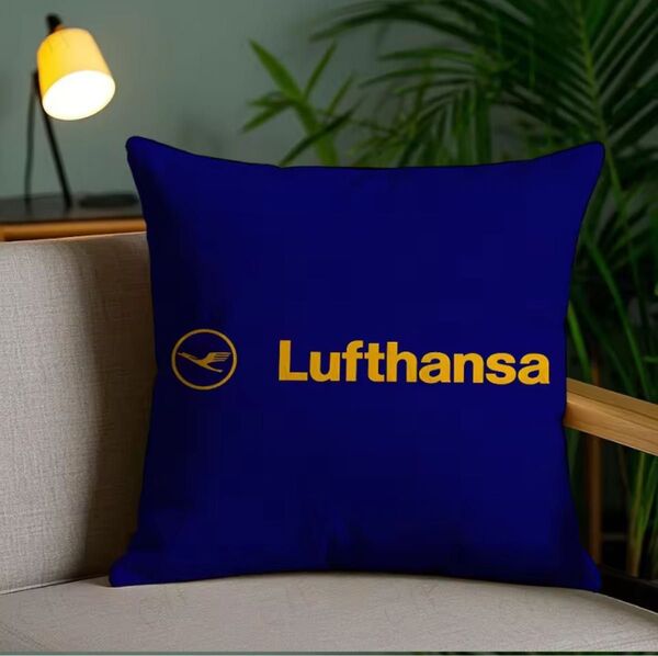 新品未使用 Lufthansa ルフトハンザ航空 ロゴクッションカバー ネイビーブルー