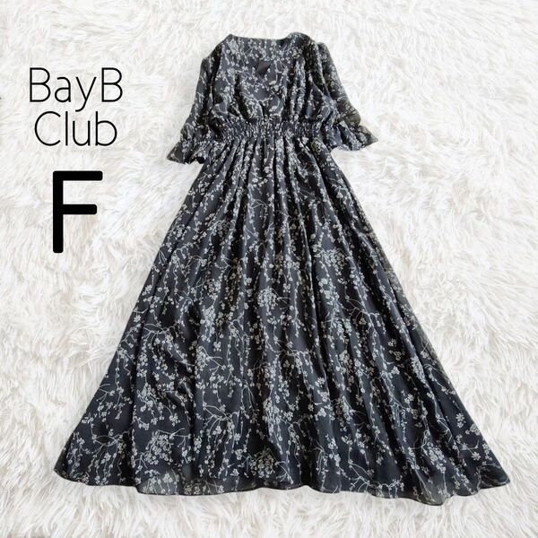 BayB Club ベイビークラブ ワンピース ブラック 黒 花柄 総柄 7分袖 5分袖 ロング ミディ ミモレ カシュクール