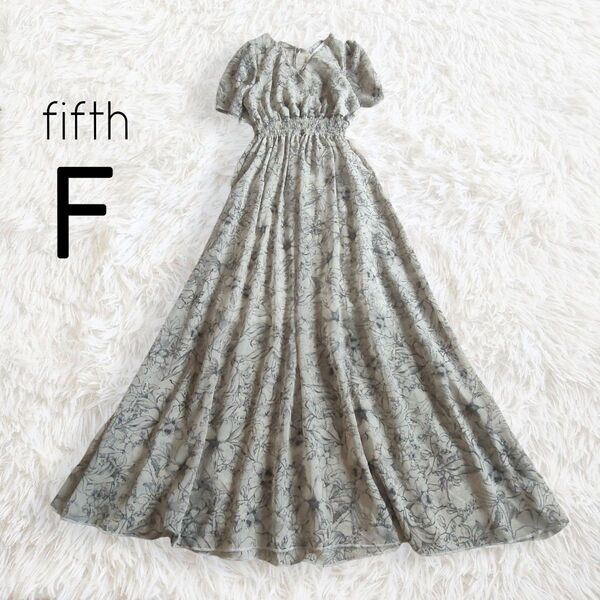 fifth フィフス ワンピース フリー グレージュ 花柄 総柄 半袖 ロング マキシ フレア カシュクール Vネック