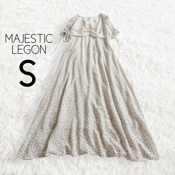 ドットシフォンワンピース ベージュ S 半袖 総柄 ロング ミディ ミモレ/MAJESTIC LEGON マジェスティックレゴン
