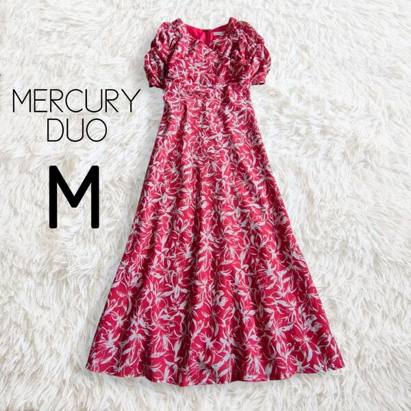 【芸能人着用】花柄カシュクールワンピース M レッド 赤 半袖 ロング マキシ 総柄/MERCURYDUO マーキュリーデュオ