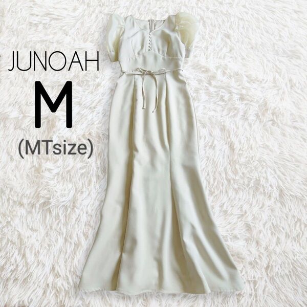 シアー袖マーメイドワンピース MT 半袖 アイボリー ロング マキシ 無地 裾スリット 韓国/JUNOAH ジュノア