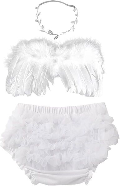天使コスチューム 3点セット! 百日祝いセット オムツカバーセット 赤ちゃん 撮影 衣装 天使の羽根セット イベント