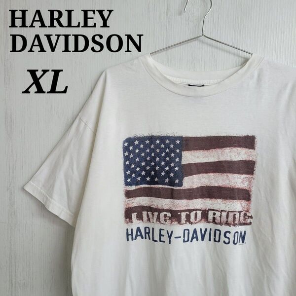 ハーレーダビッドソン Tシャツ XL 白色 ビッグロゴ