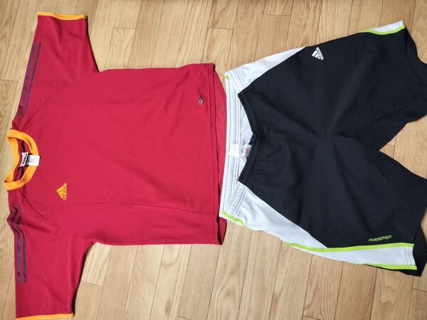 adidas 赤 半袖Tシャツ ハーフパンツ スポーツウェアセット メンズ