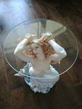 人魚のガラステーブル　インテリア置物オブジェ洋風ホームデコ家具マーメイドミニテーブル台棚小物置き場女性像ヌード裸婦ファンタジー装飾_画像3