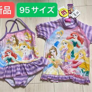 ☆新品☆ディズニー プリンセス 水着 2点セット ワンピース水着 女の子 キッズ ラッシュガード