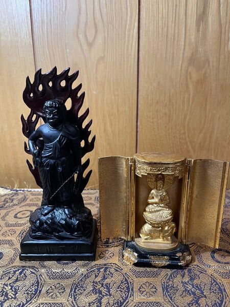 不動明王 大日如来 密教 厨子入り 金属製 ちょい古 仏像 古美術