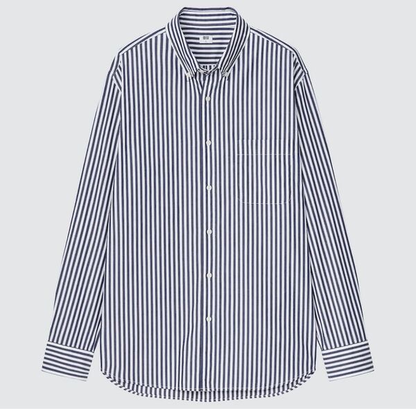 UNIQLO ユニクロ エクストラファインコットンブロードストライプシャツ ネイビー S