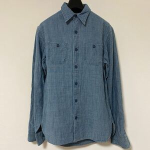 美品 RRL エイジング 加工 インディゴ チェック ワーク シャツ XS 国内正規品 ラルフローレン