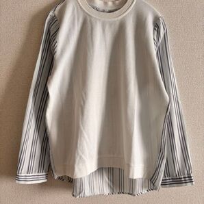 (H.zroy)トップス レディース シャツ ブラウス 長袖 Tシャツ プルオーバー 丸首 上着 ストライプ 切り替え