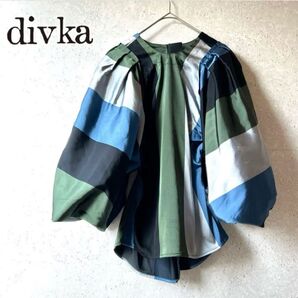 divka ディウカ サテン マルチストライプトップスプルオーバー ボリュームスリーブ