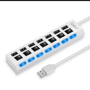 【7-10日以内の発送】ONとOFF切替機能付USBハブ USB1.0(急速充電ではない)HUB 7ポート 21cmケーブル US