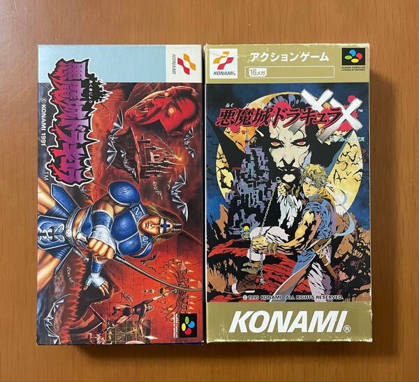 激レア KONAMI 悪魔城ドラキュラ・悪魔城ドラキュラX X( ダブルエックス) 箱説ハガキ付き スーパーファミコンソフト