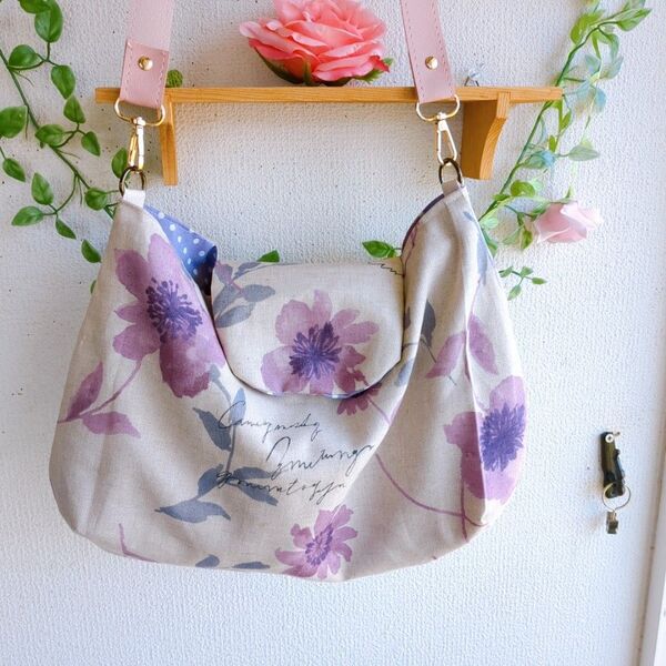 ショルダーバッグパープルフラワー ハンドメイド